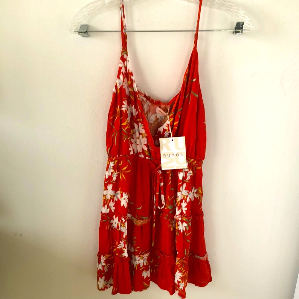 Australian Label Rumor Orange Hawaiian Print Tiered Mini Dress Size 8 -‎ NWT